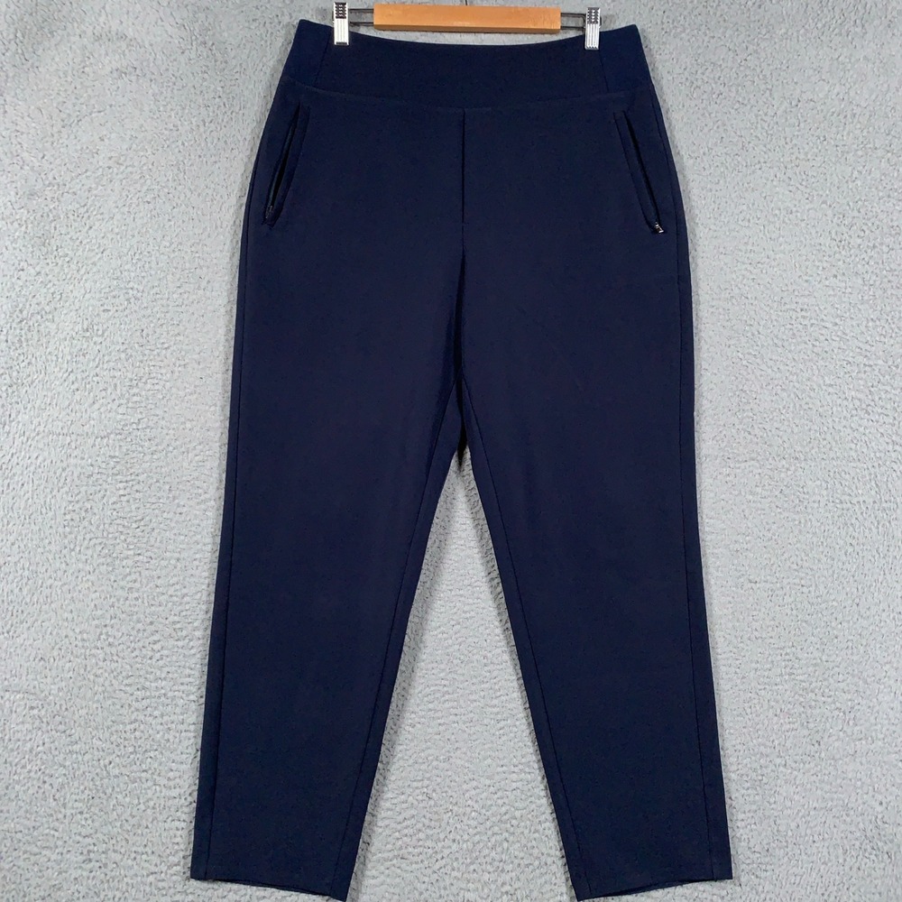 Athleta Endless High Rise Pant Women's 12 Navy Blue Tapered Leg Travel Commute